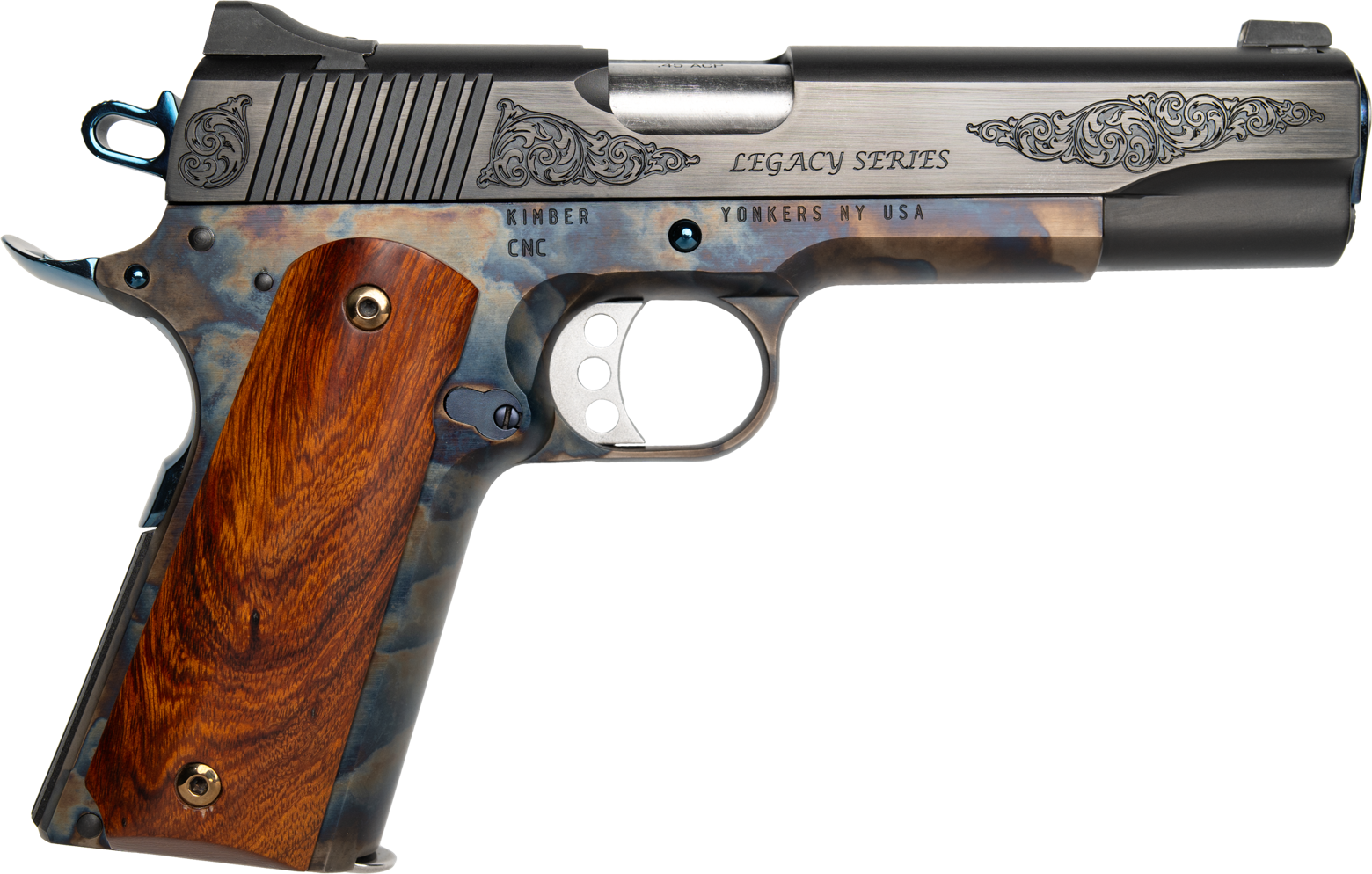 Custom & Collectible Kimber 1911 Legacy Pistol CNCLEGACY45, 45 ACP, 5in, Walnut Grips, Color Case Hardened Finish, 7 Rds