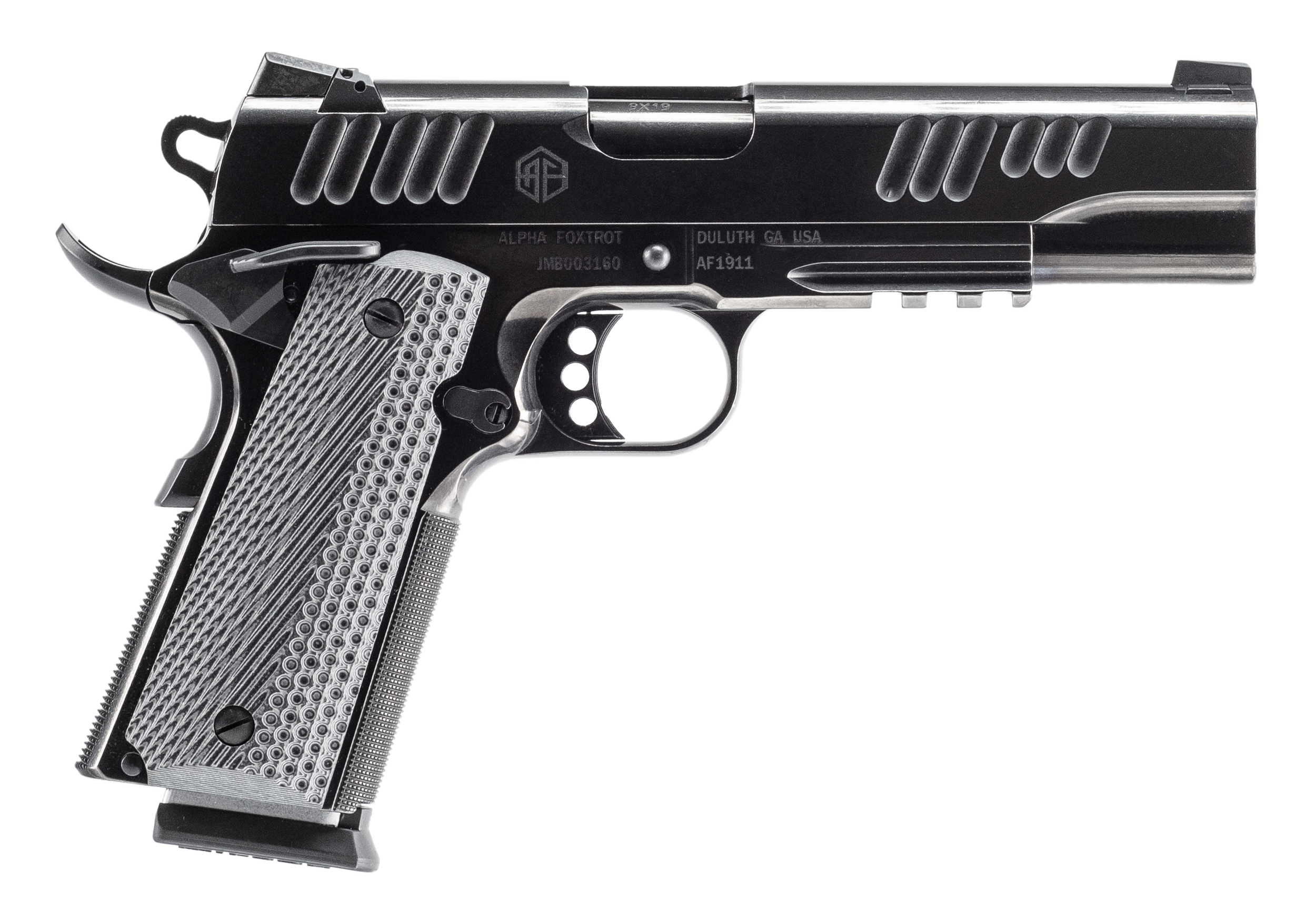 Alpha Foxtrot AF1911 Enhanced Pistol AA01X1END-PDBK10, 9mm, 5in, Black QPQ Frame Grips, Black QPQ Finish, 10 Rds