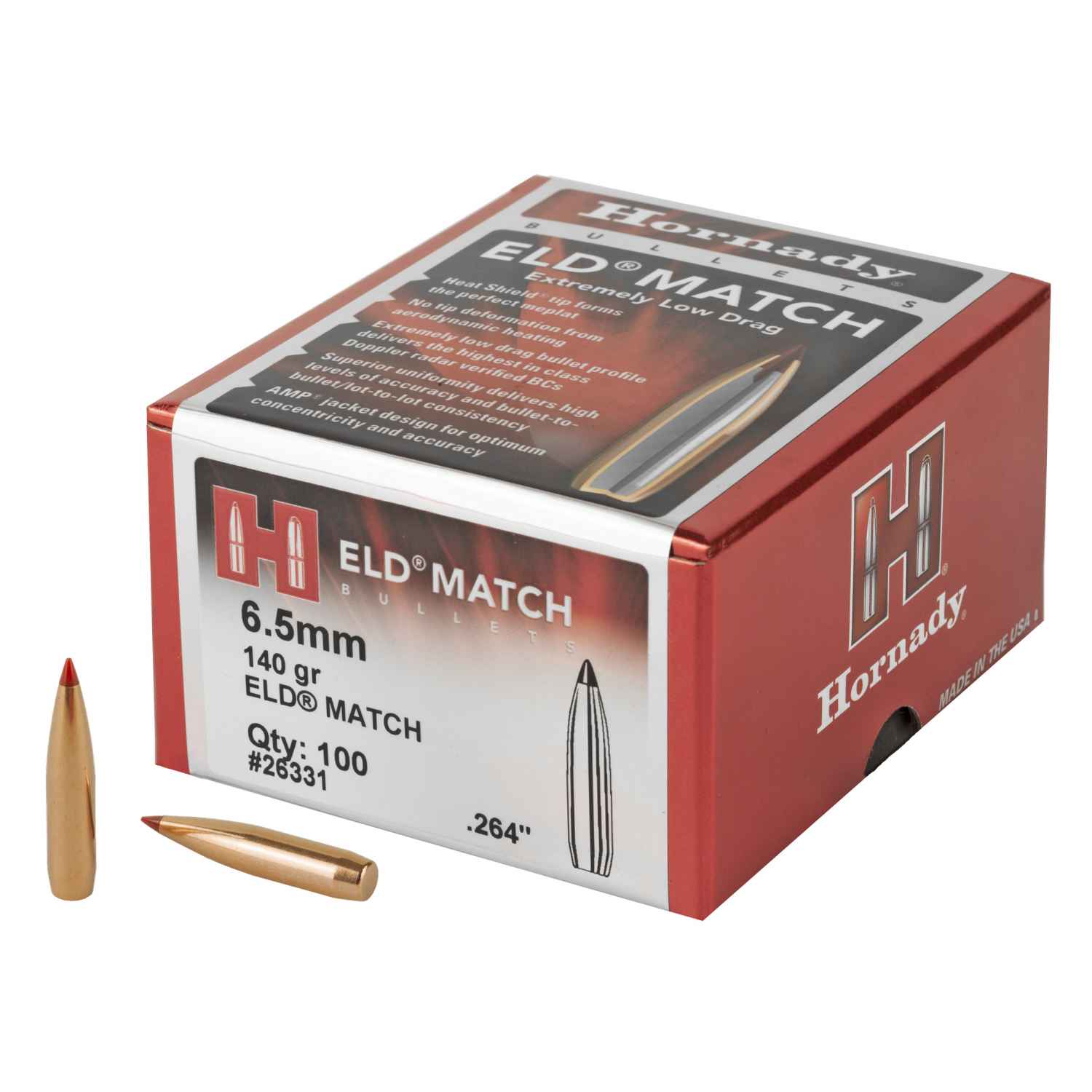HORNADY ELD-M, .264 DIAMETER, 6.5MM, 140 GRAIN, BALLISTIC TIP, 100 COUNT