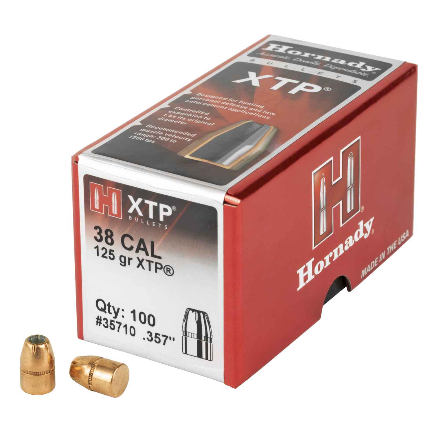 HORNADY XTP, .357 DIAMETER, 38 CALIBER, 125 GRAIN, HOLLOW POINT, 100 COUNT