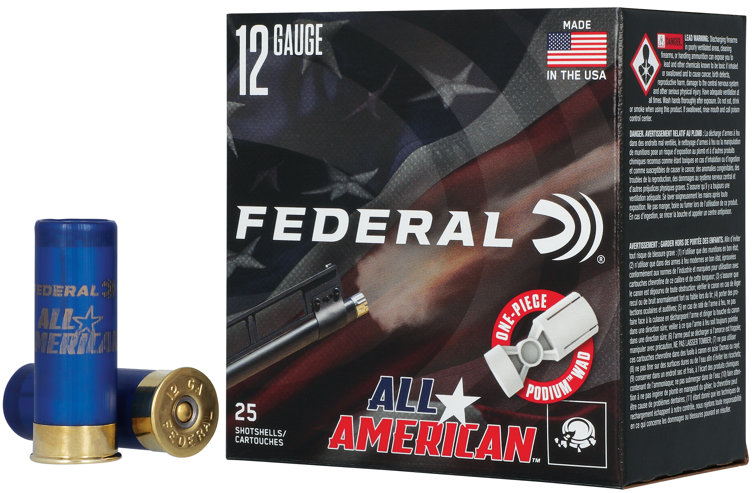 Federal Cartridge All-American FAA12HC8, 12 Gauge, 2-3/4", 1 1/8 oz, 1250fps, 8 Shot, 25 Rd/bx