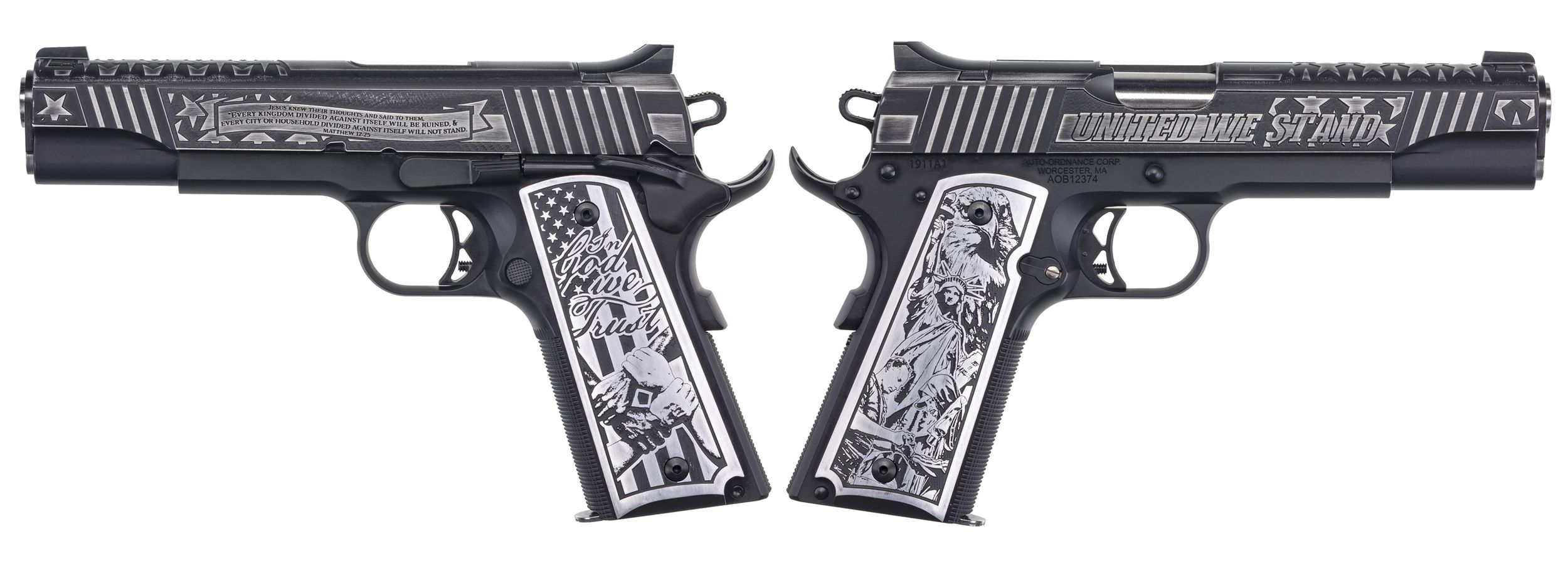 Auto-Ordnance Corp 1911 United We Stand Edition Pistol 1911TCAC5N, 45 ACP, 5in, Custom Engraved Aluminum Grips, 7 Rds
