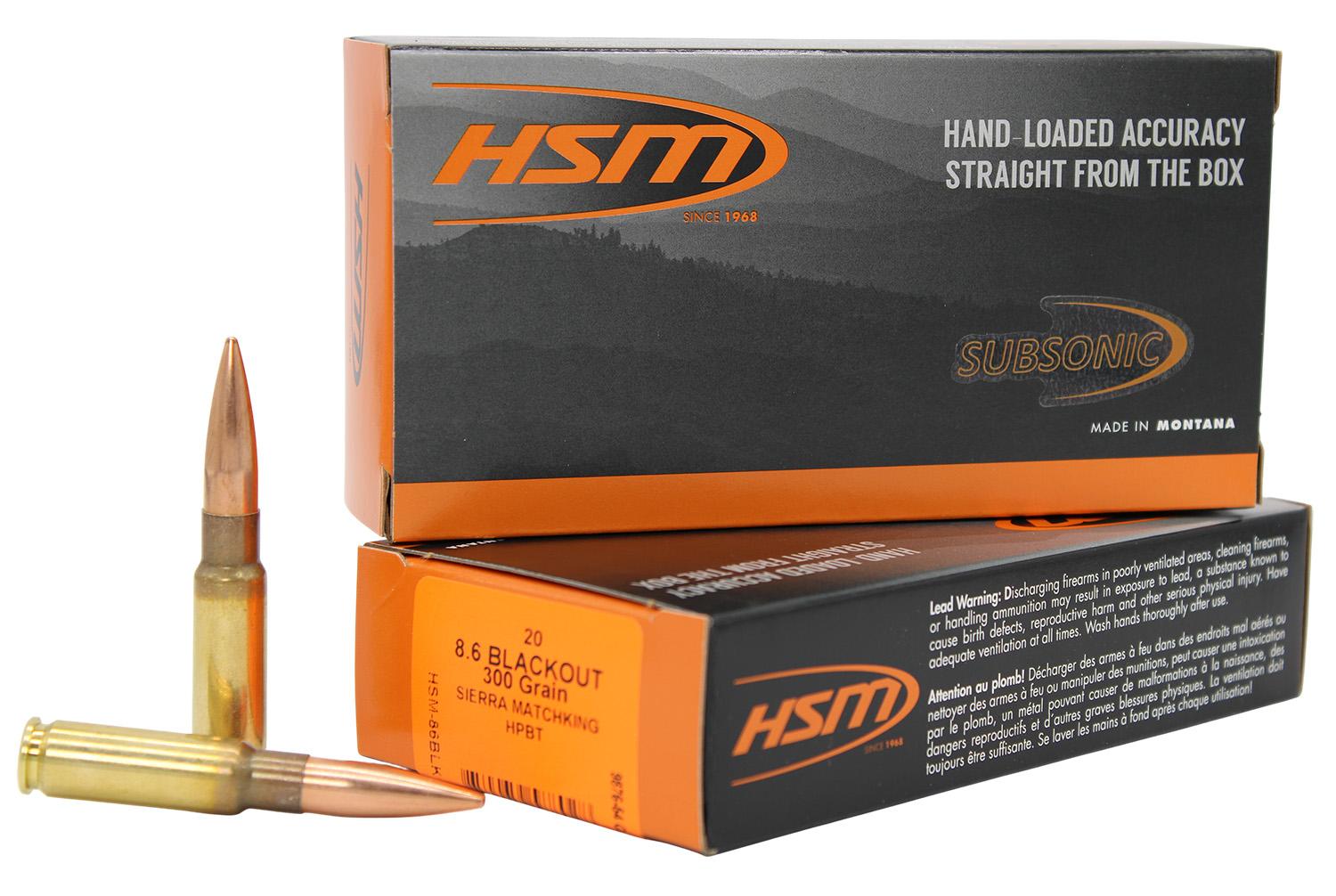 HSM Boat Tail Hollow Point Rifle Ammunition 86BLK1N, 8.6 Blackout, 300 GR, 960 fps, 20 Rd/box