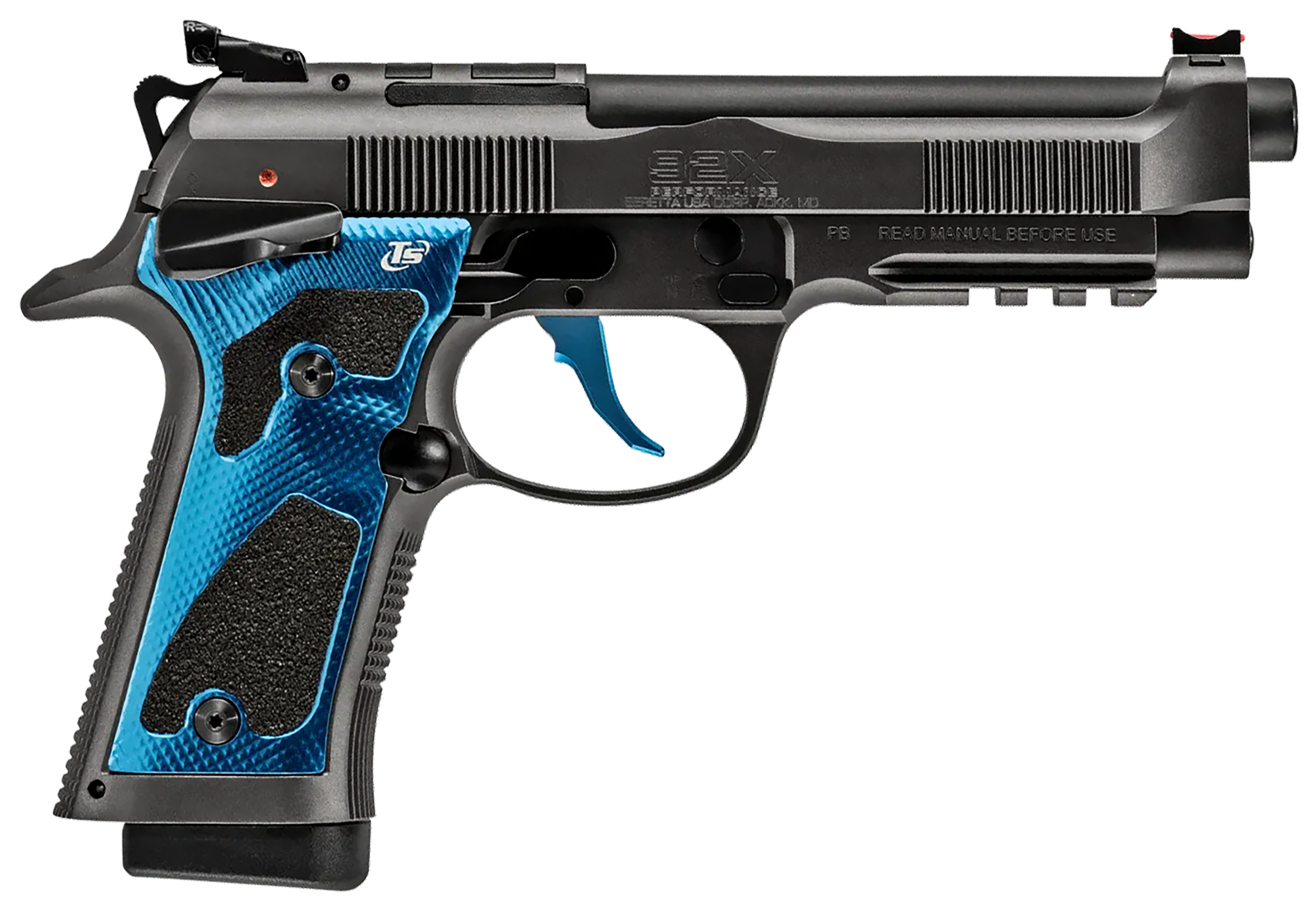 Beretta 92X Performance Series Dark Midnight Pistol J92XPCOBL18, 9mm, 4.9in, Blue Toni Systems Grips, 18 Rds