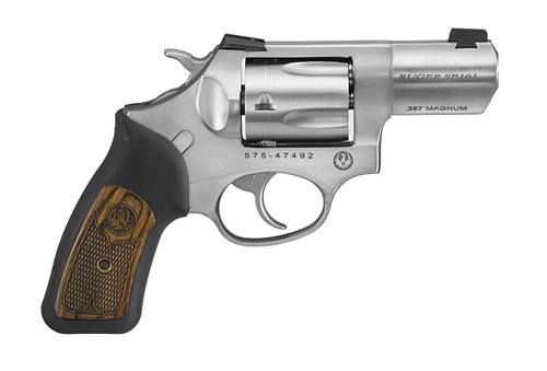 Ruger SP101 Wiley Clapp Revolver 5774, 357 Mag/38 Special, 2.25", Black Rubber w/ Wood Insert Grips, Satin Stainless Finish, 5 Rds