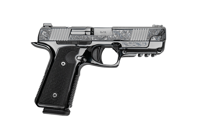 Custom & Collectable Daniel Defense H9 Obsidian Semi-Automatic Pistol CNCDDH9OB, 9mm, 4.28:, Black Textured Grips, High Polish Black Chrome Finish, 15 Rds