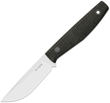Kizer Dingo Fixed Blade Knife 3.39" AEB-L Steel Satin Blade Black Canvas Micarta - 1121A2