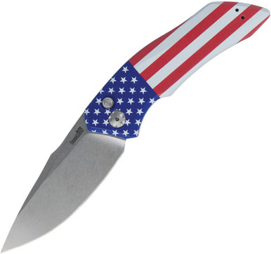 Kershaw Launch 1 USA Flag AUTO Folder - 3.4" CPM-Magnacut Stonewashed Plain Blade, USA Flag Anodized Aluminum Handles - 7100USA