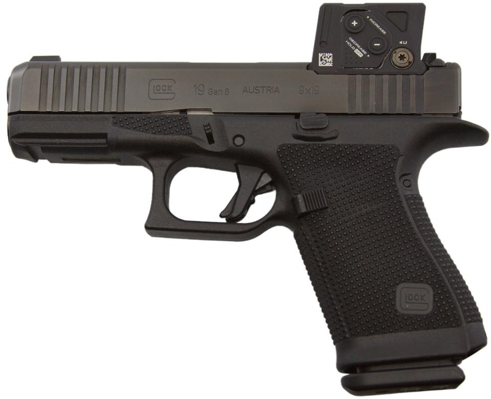 Glock 19 Gen6 Pistol w/Front Serrations P61950203, 9mm, 4.02 in, Black Textured Grip, GMB Barrel, nDLC Finish, w/Aimpoint COA, 15 Rds