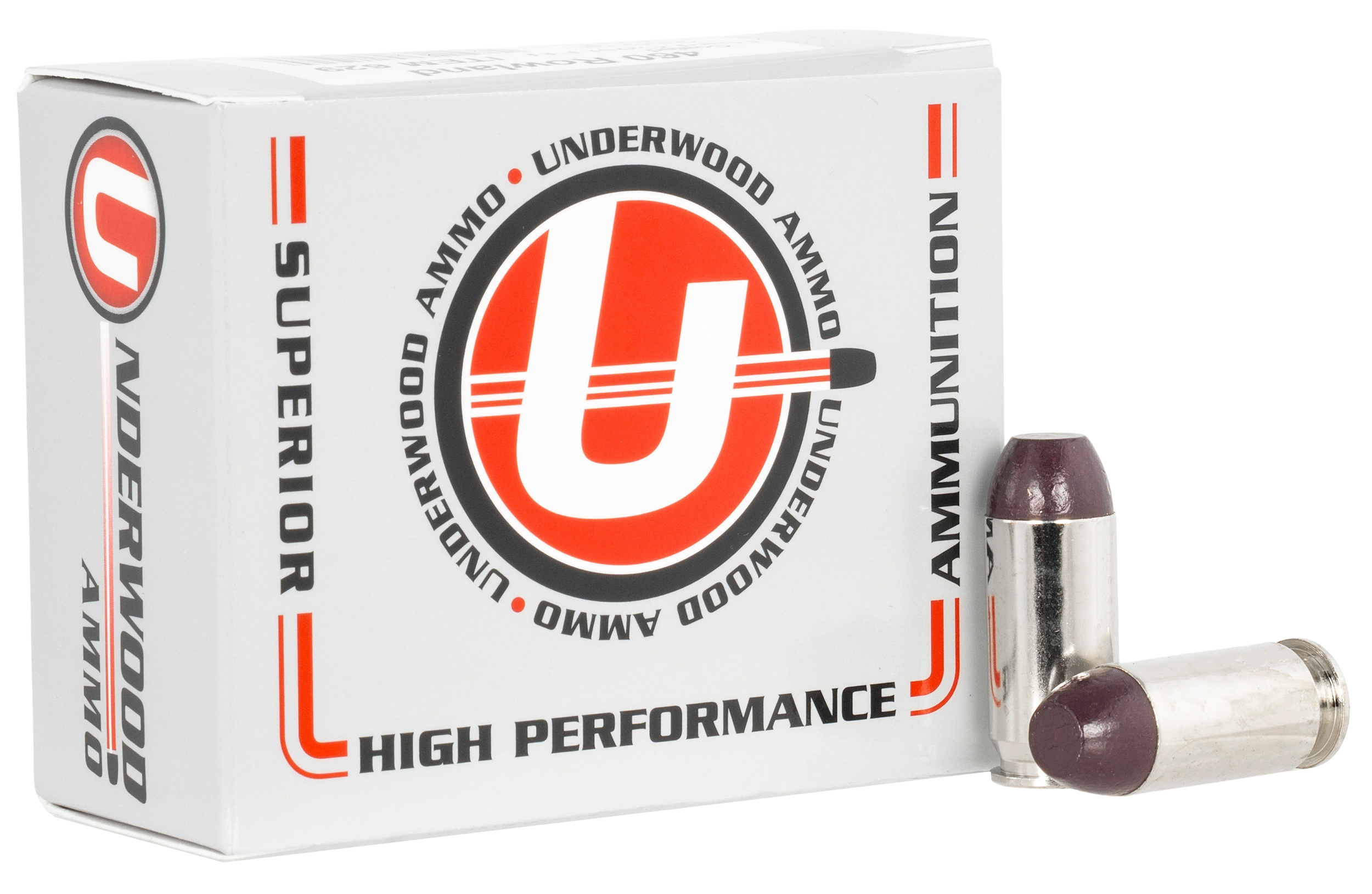 UnderwoodPistol Ammunition UA629, 460 Rowland, Hard Cast Flat Nose, 255GR, 1300fps, 20 Rd/bx