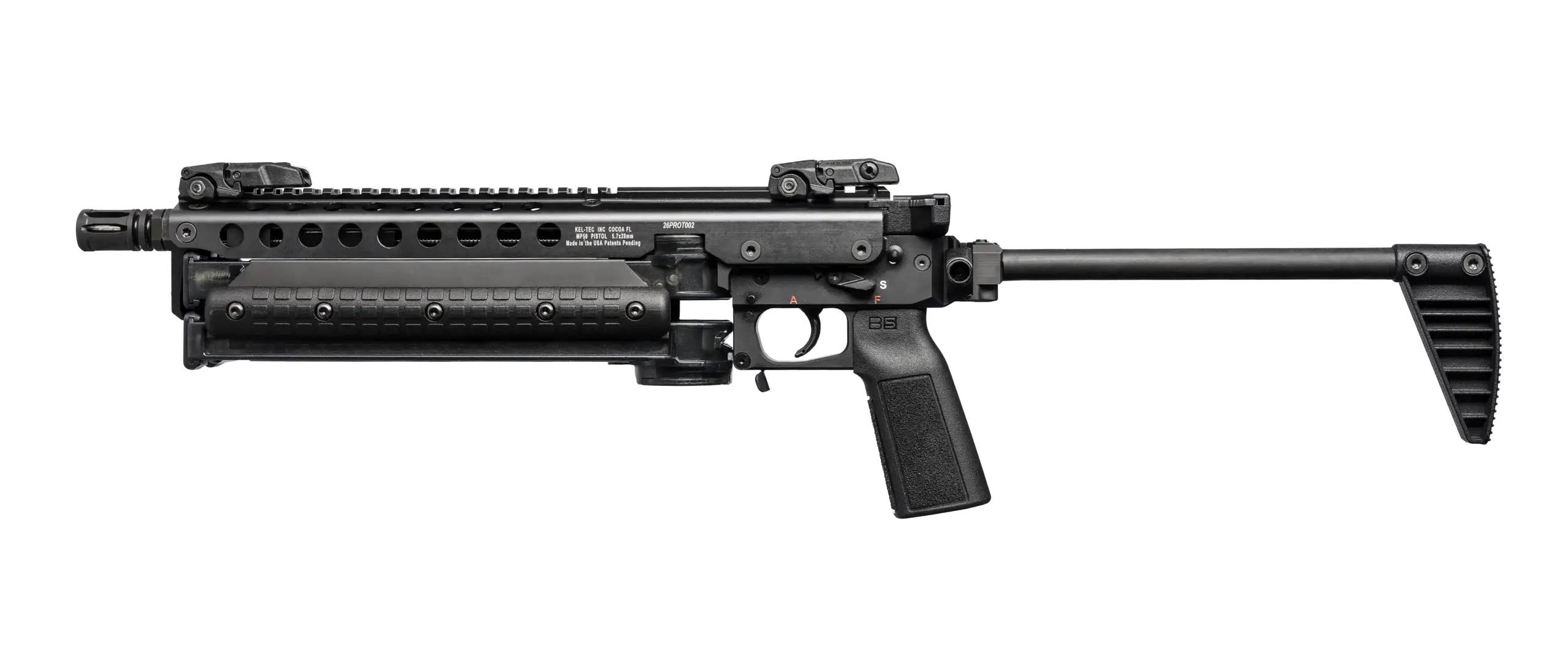 Kel-Tec KP50 SBR Semi-Auto PDW KP50BLKSBR, 5.7x28mm, 9.6", Folding Stock, Black Finish, 100 Rds
