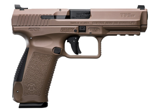 CANIK TP9SF, 9mm, 4.46" Barrel, Match Grade Barrel, Matte Finish, Desert Tan, Warren Tactical Sights With Dot Front, 18rd, 2 Magazines, Includes Holster and Interchangeable Backstraps