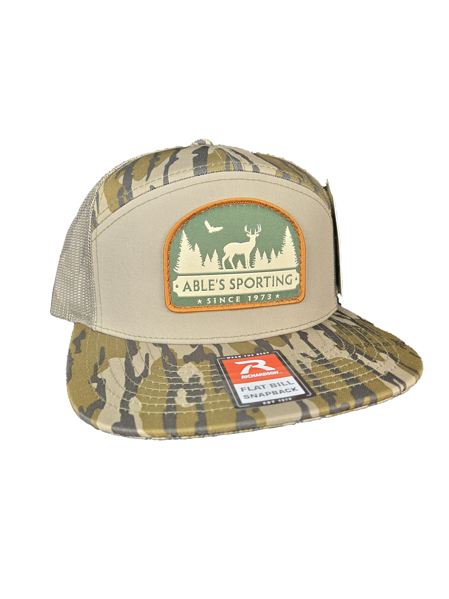 Able's Cap Mossy Oak Bottomlands, Loden Mesh Richardsons 168P Printed 7 Pannel Trucker Hat (AC033)
