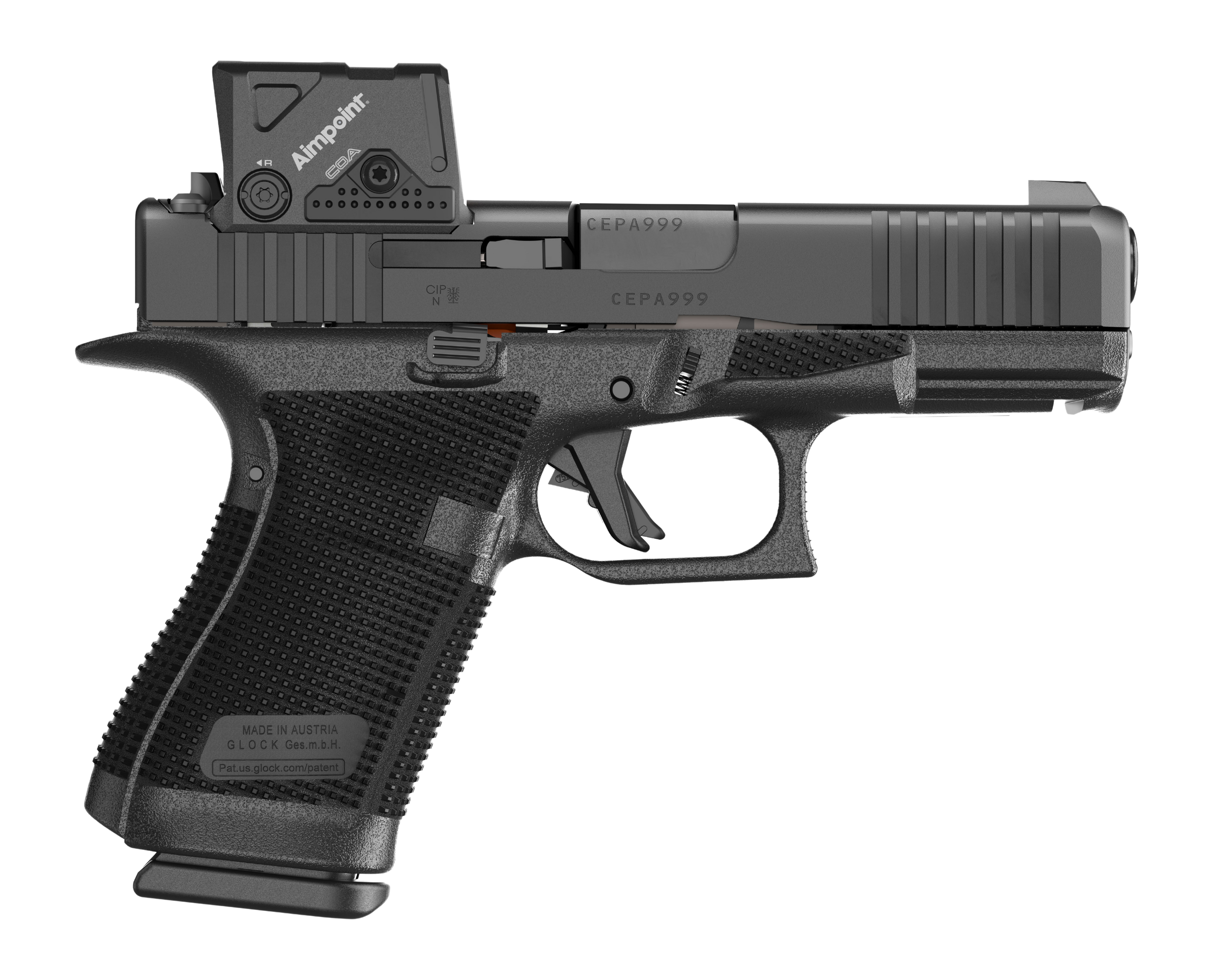 Glock G19 Gen6 w/Aimpoint COA Pistol P61950B01DC8A3, 9mm, 4.02in, Black Textured Polymer Grips, Black Finish, 10 Rds