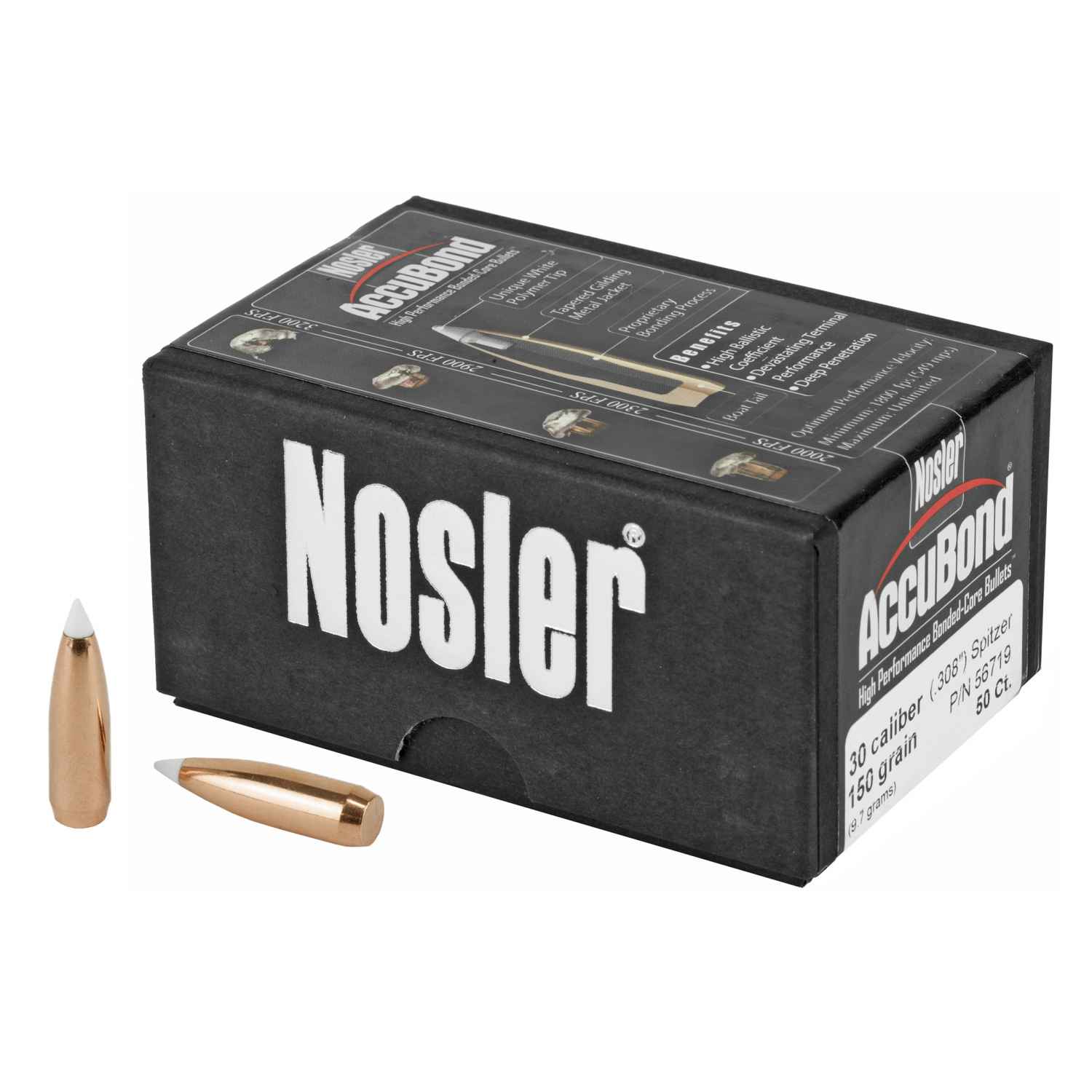 NOSLER ACCUBOND, .308 DIAMETER, 30 CALIBER, 150 GRAIN, SPITZER BOAT TAIL, 50 COUNT