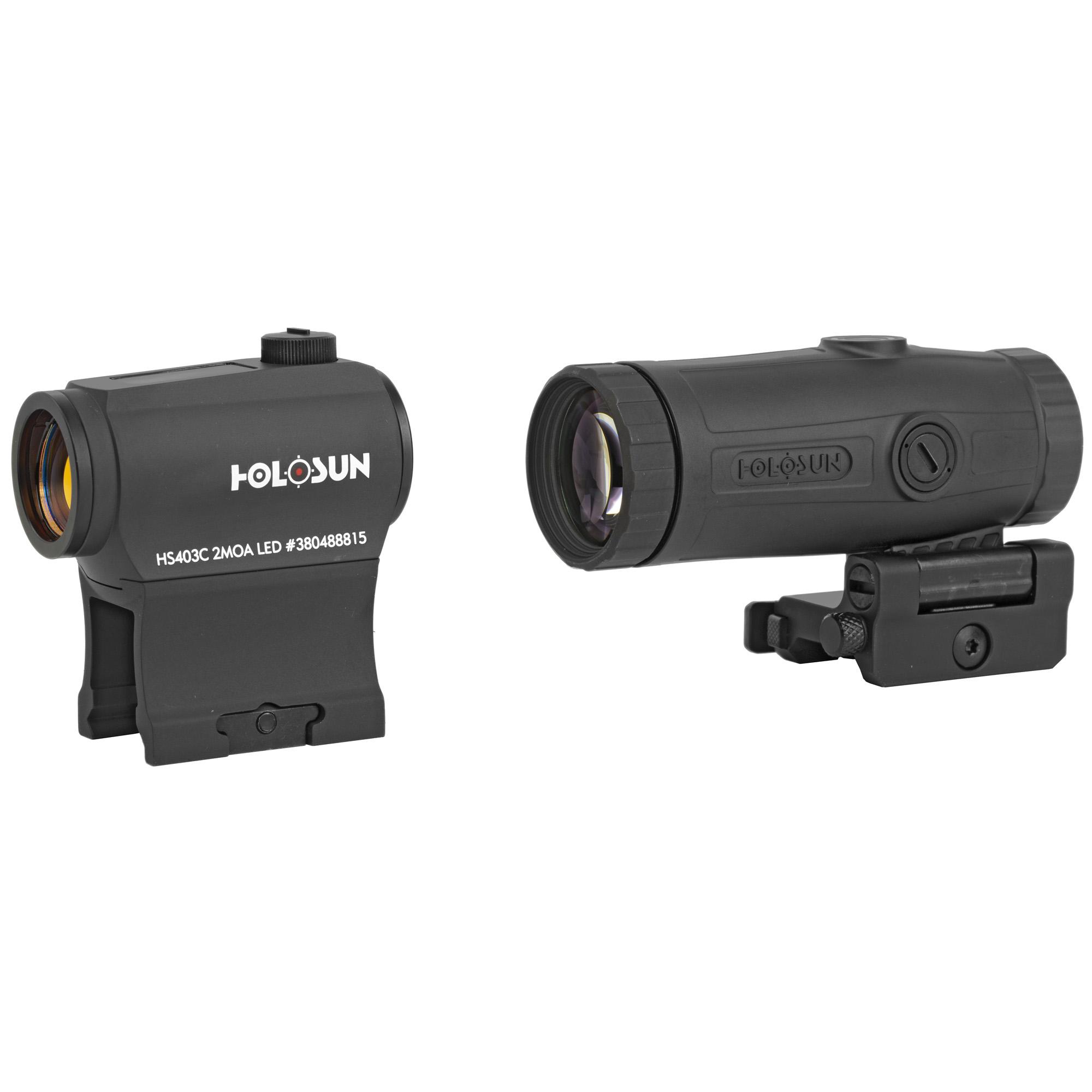 Holosun HS403C+HM3X Red Dot Sight Combo w/HM3X Magnifier, 1x/3x, Black, 2 MOA Dot