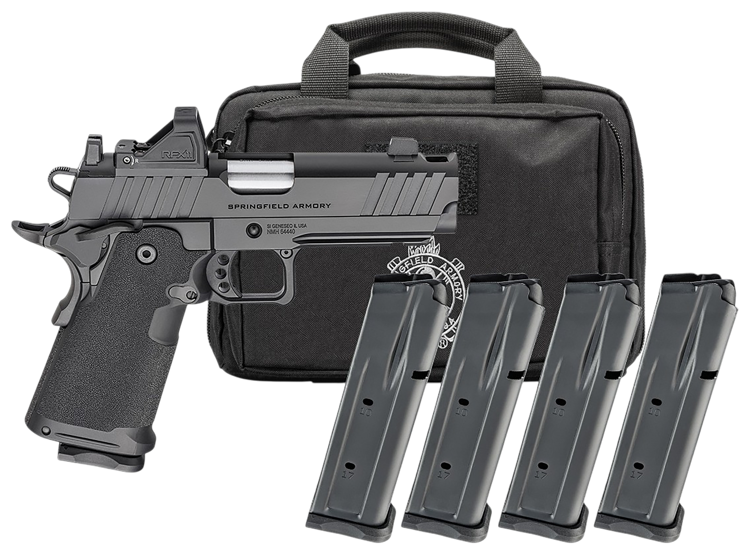 Springfield 1911 DS Prodigy Gear Pac Optic Ready Pistol PH9117AOSLCCOMPPAC, 9mm, 4.25in, Black Polymer Grips, Black Cerakote Finish, 10 Rds