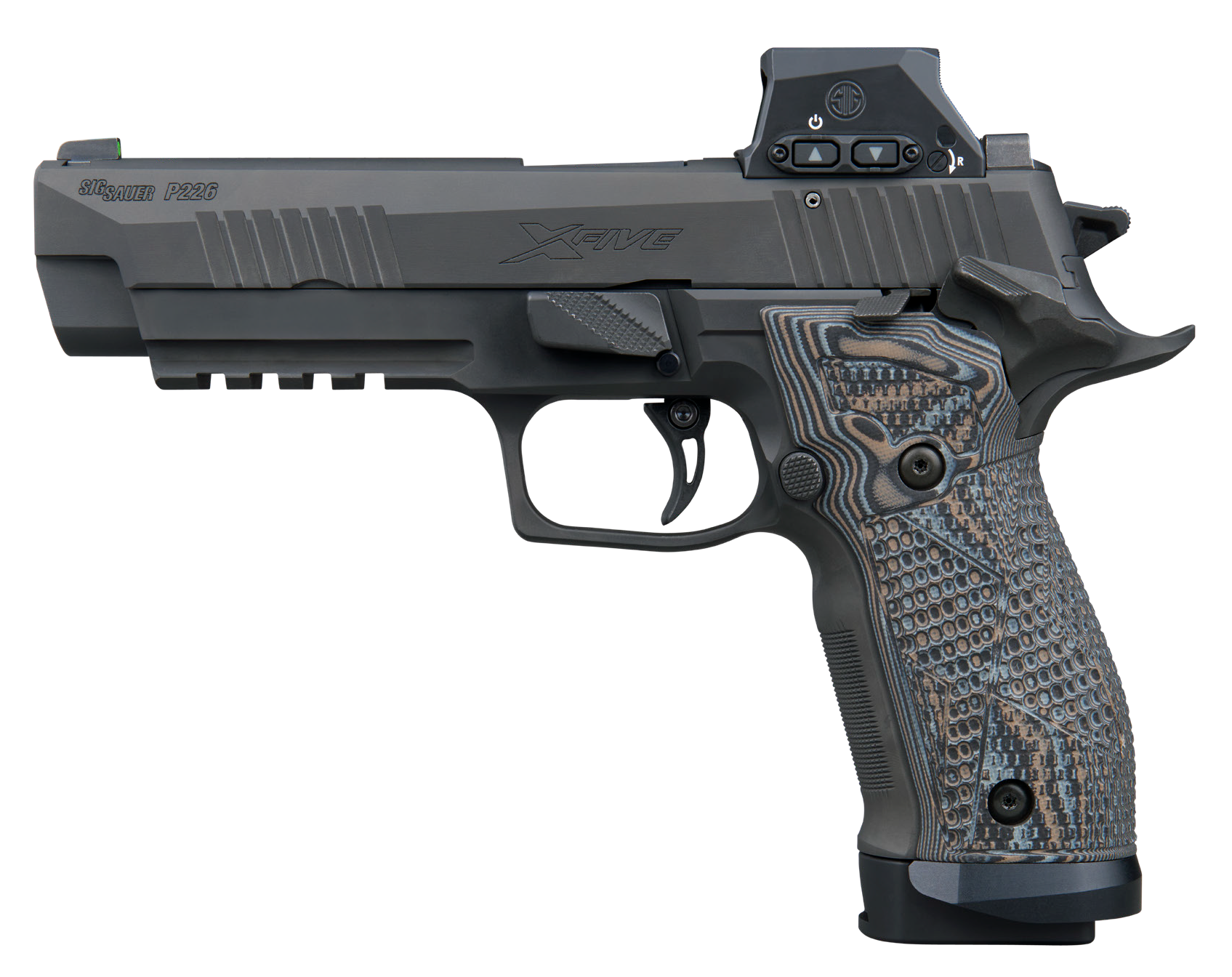 Sigarms P226 XFive Extreme Pistol 226X59XTMSAORXSL, 9mm, 5in, Hogue G10 Piranha Grips, Black Nitron Finish, 20 Rds