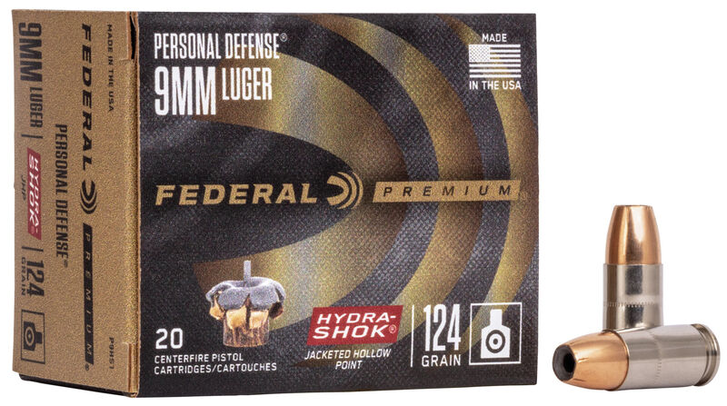 Federal Defense Hydra-Shok 9MM Luger 124gr. Hydra-Shok JHP 20rd Box #P9HS1