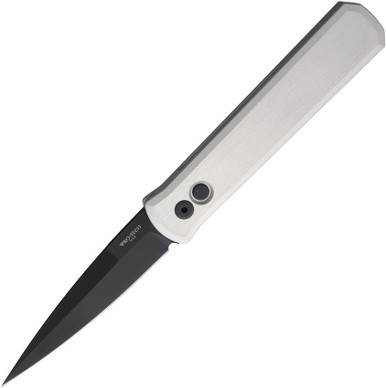Pro-Tech Godfather 921-SILVER Automatic Knife - Silver Handle - Black DLC