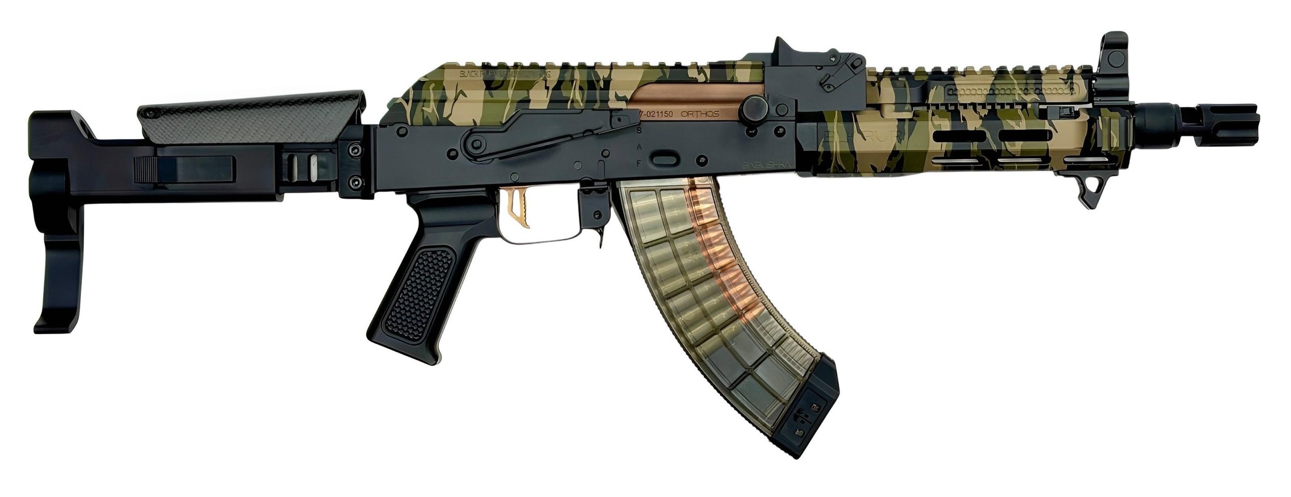 Orthos Arms Babushka Woodland AK Pistol BABCE, 7.62x39mm, 10.5", Woodland Camo Cerakote, ACX Adj. Pistol Brace, 30+1
