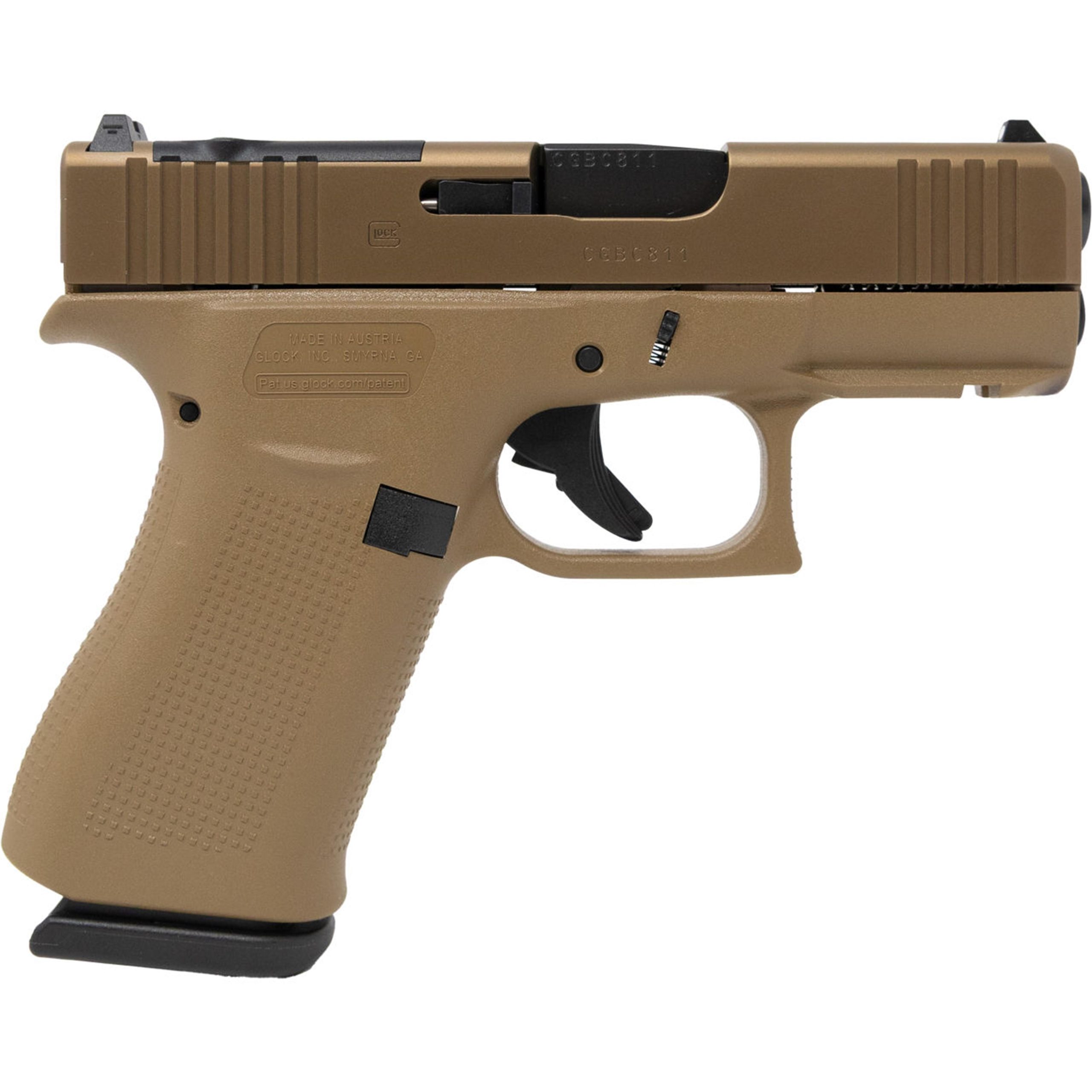 Glock 43X MOS Pistol PX435Z201FRMOSK, 9mm, 3.41", Textured Beavertail Grips, Coyote Brown Finish, Optic Ready, 10 Rds