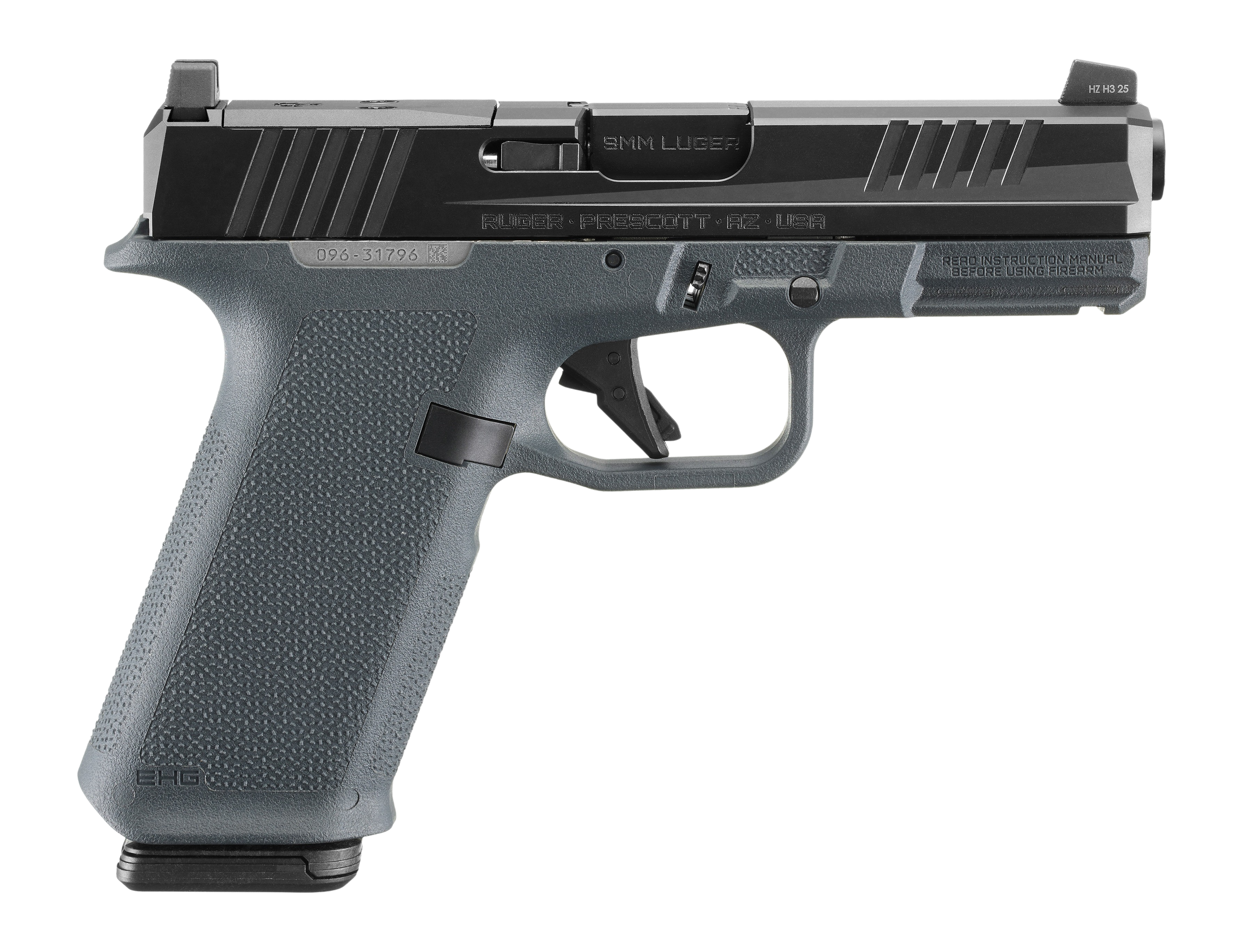 Ruger RXM Semi-Auto Pistol 19441, 9mm, 4", Magpul EHG Gray Frame, Black FNC Nitride Slide, Optics Ready, 17 Rd
