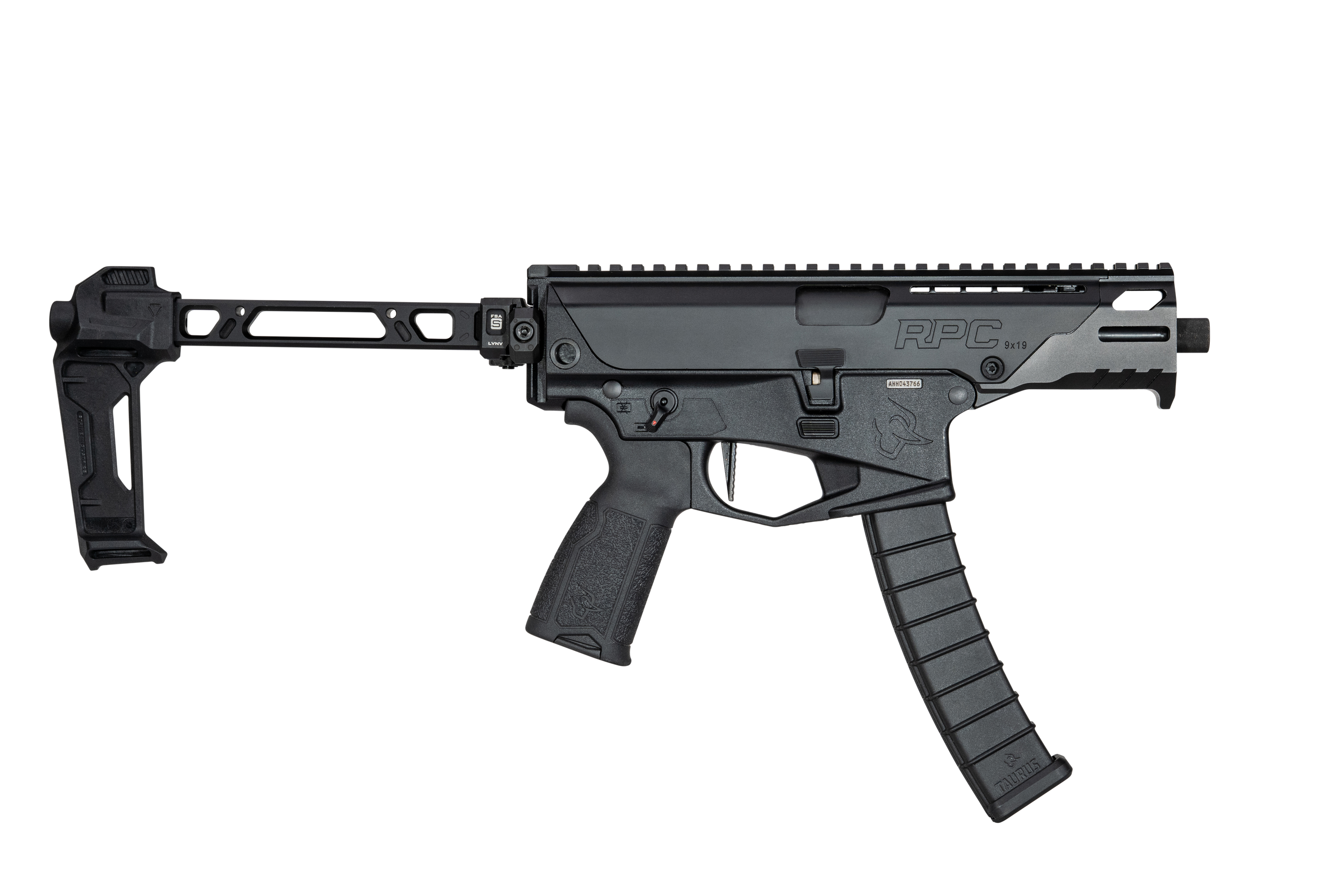 Taurus RPC PDW Pistol 1-RPC941-SIB, 9mm, 4.5", Stirke Industries Side-Folding Brace, Black Cerakote, Threaded, Ambidextrous, 32 Rds