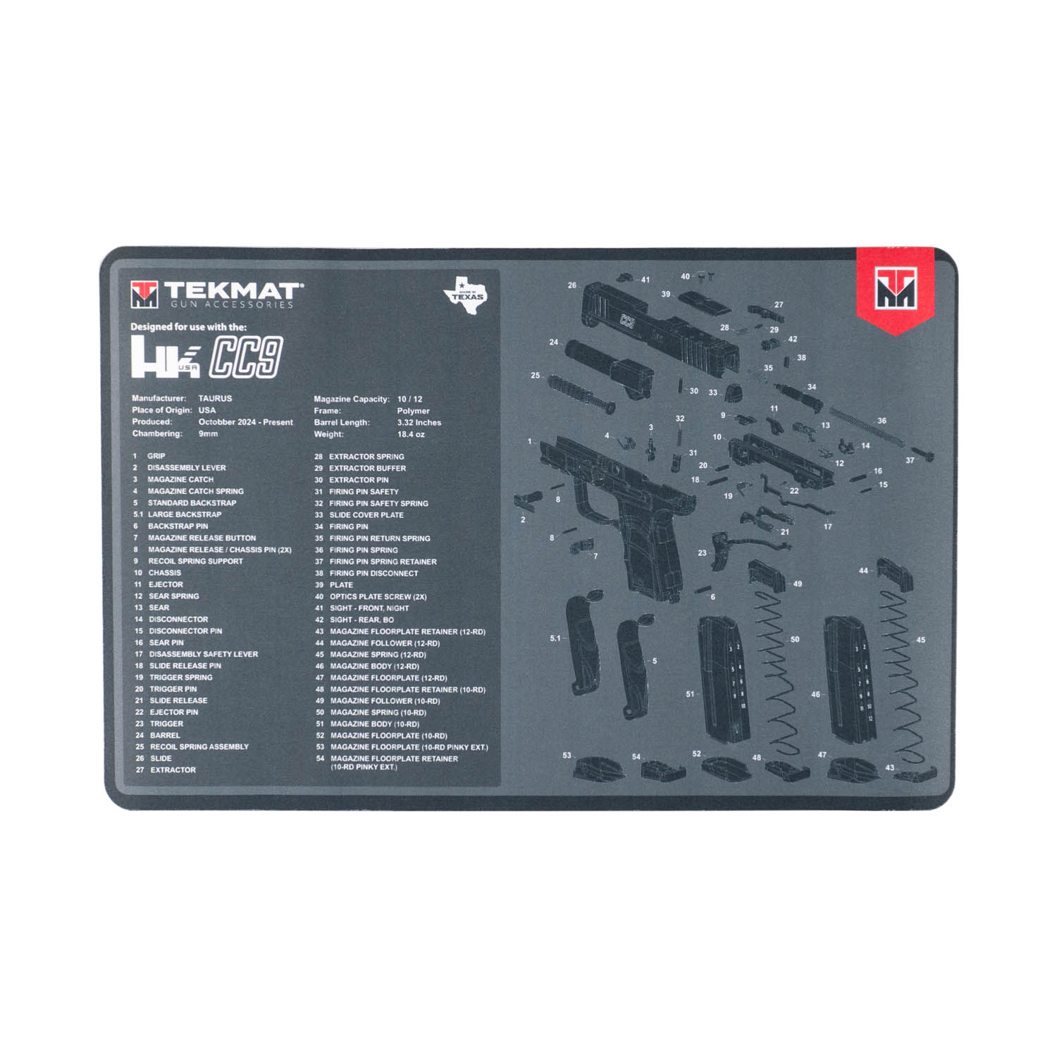 TekMat Heckler & Koch CC9 11"x17" Gun Cleaning Mat