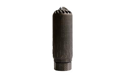 HUXWRX FLOW 556k L S Silver Magic Flow-Through 17-4 Heat Treated Stainless Steel 5.56 Cal Suppressor, Black