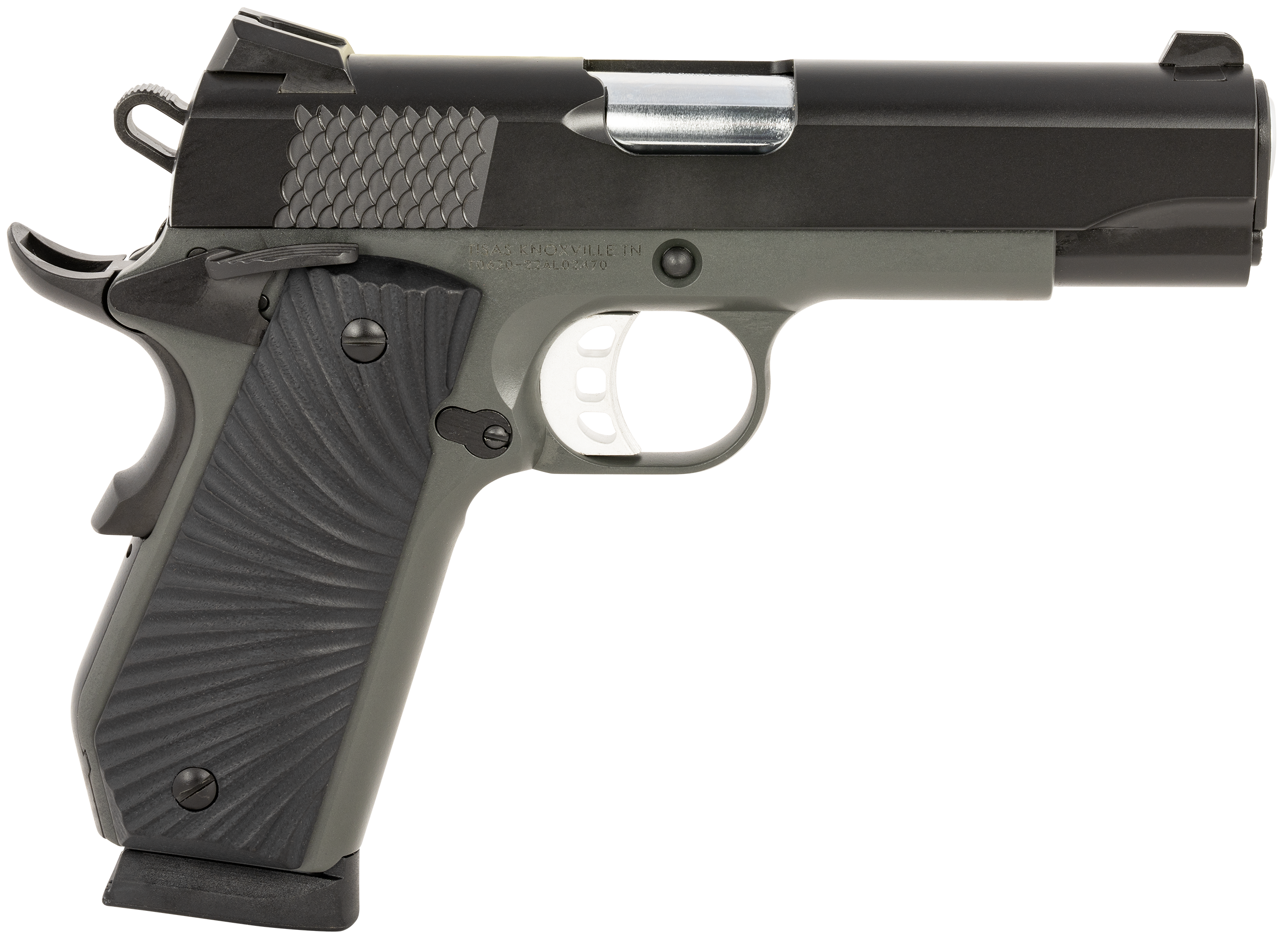 Tisas 1911 Stingray Pistol 10100106, 9mm Luger, 4.25in, Black Sunburst G10 Grips, Black Cerakote Finish, 9 Rds