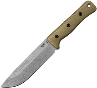 Reiff Knives F6 Leuku GEN 2 Fixed Blade Knife - 6" CPM-3V Stonewashed Blade, OD Green G10 Handles, Black Kydex Sheath