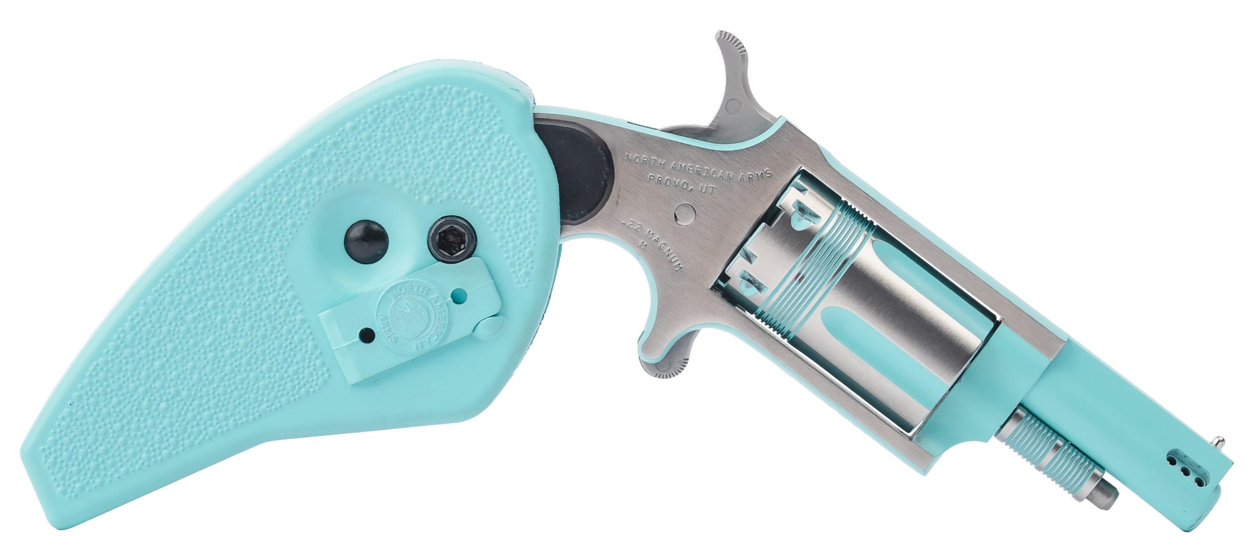 North American Mini-Revolver 22MPBHG, 22 Magnum (WMR), 1 5/8", Folding Holster Grip, Iris Blue Finish, 5 Rd