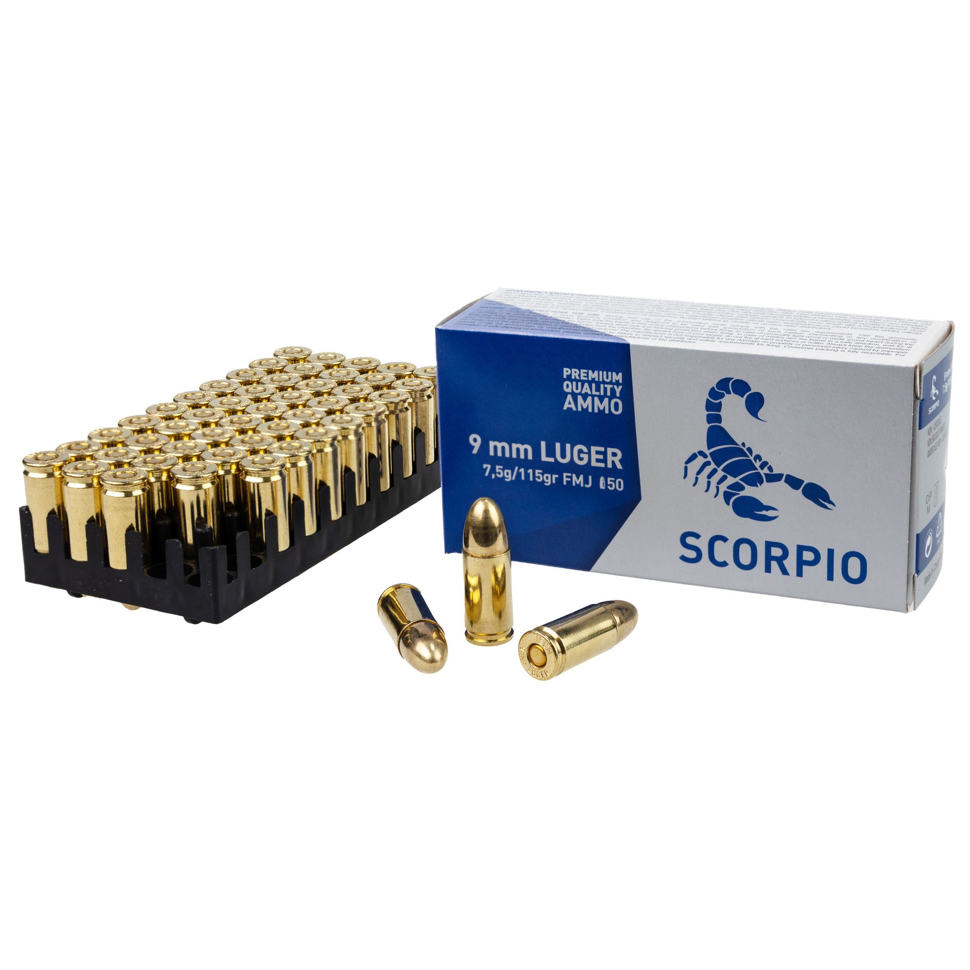 STV Technology Scorpio Ammo S9MM115F, 9MM, 115 Grain, Full Metal Jacket, 50 Round Box