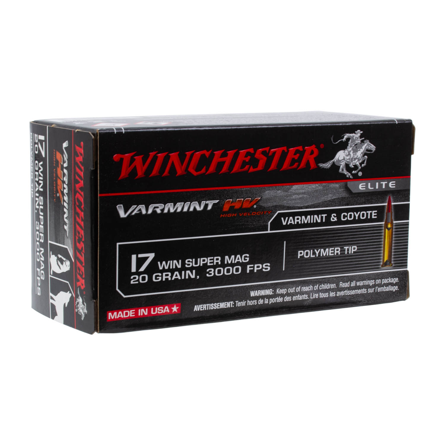 Winchester Varmint HV 17 WSM 20gr. Polymer Tip Ammunition, 50 Round Box