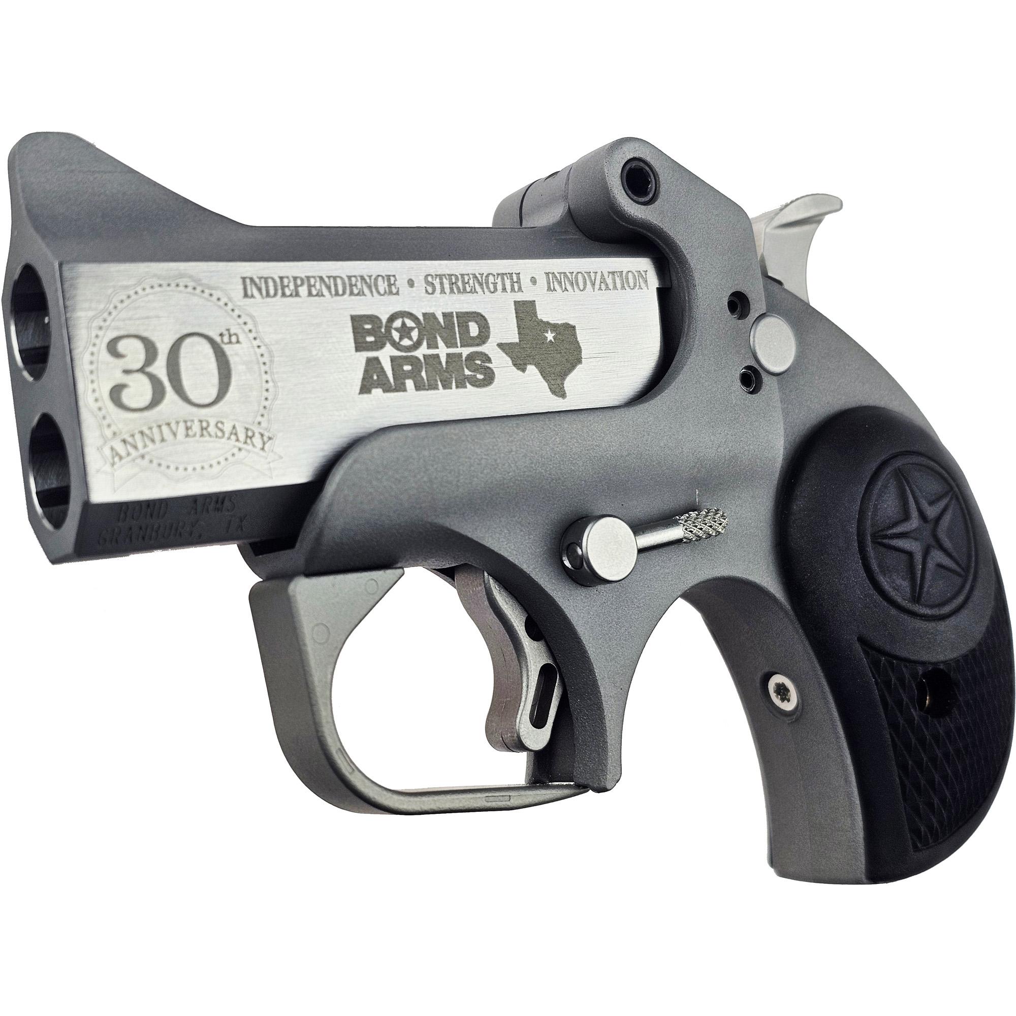 Bond Arms 30th Rough Series Derringer BA30TH-45LC-410, 410 GA / 45 Long Colt, 3", Rubber Grip, Satin Stainless Finish, 2 Rd