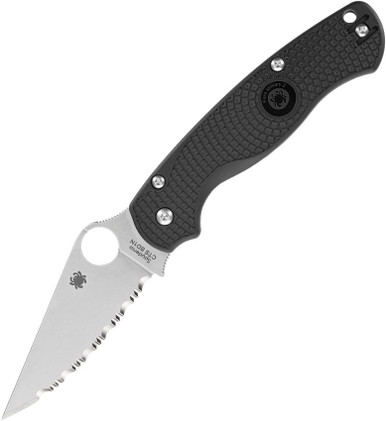 Spyderco Para Military 2 Lightweight Folding Knife - 3.47" CTS-BD1N Satin Serrated Blade, Black FRN Handles, Reversible Wire Clip, Compression Lock - SC81SBK2