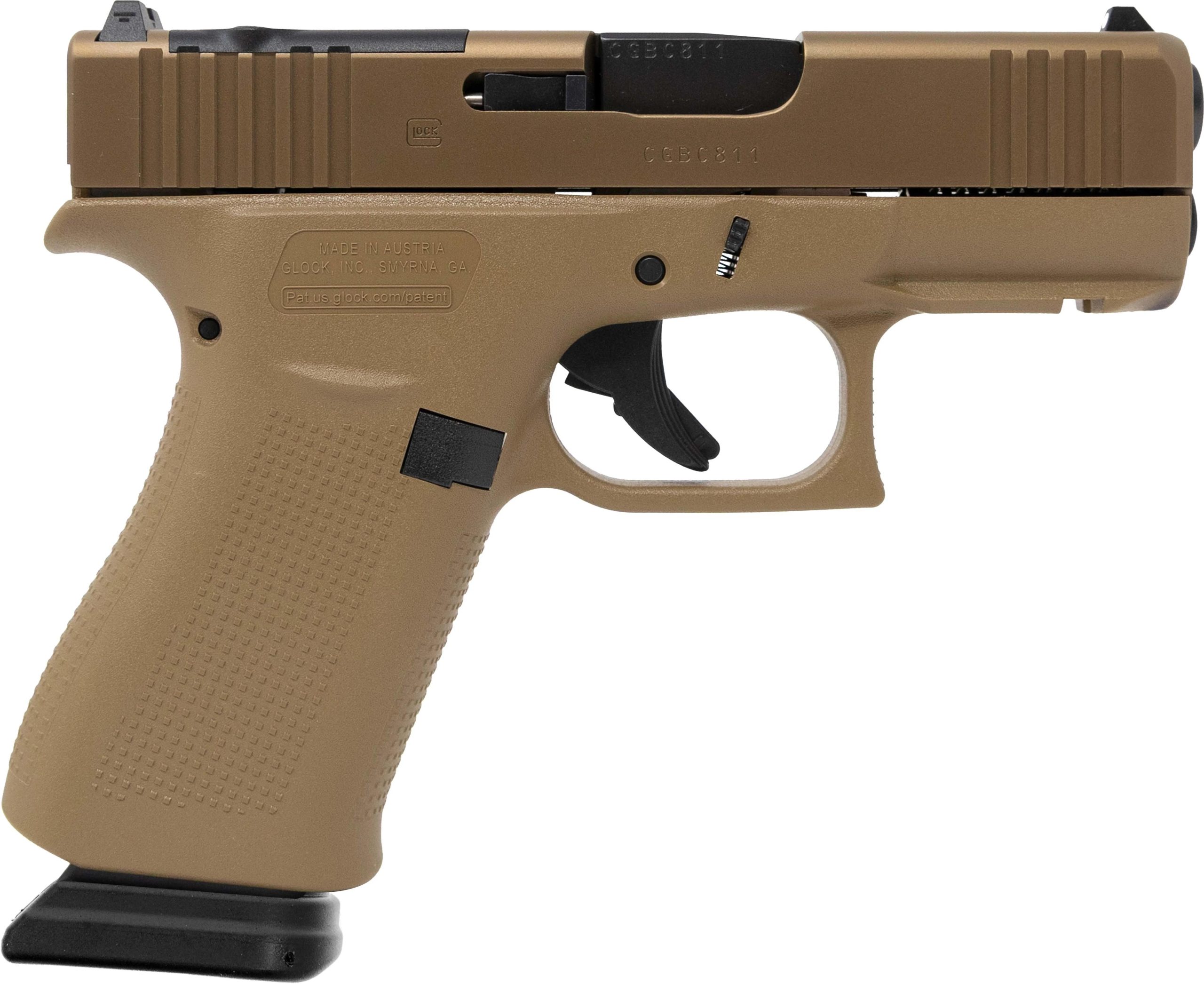 Glock 43X MOS Pistol PX435Z203FRMOSK, 9mm, 3.41", Textured Beavertail Grips, Coyote Brown Finish, Optic Ready, 15 Rds