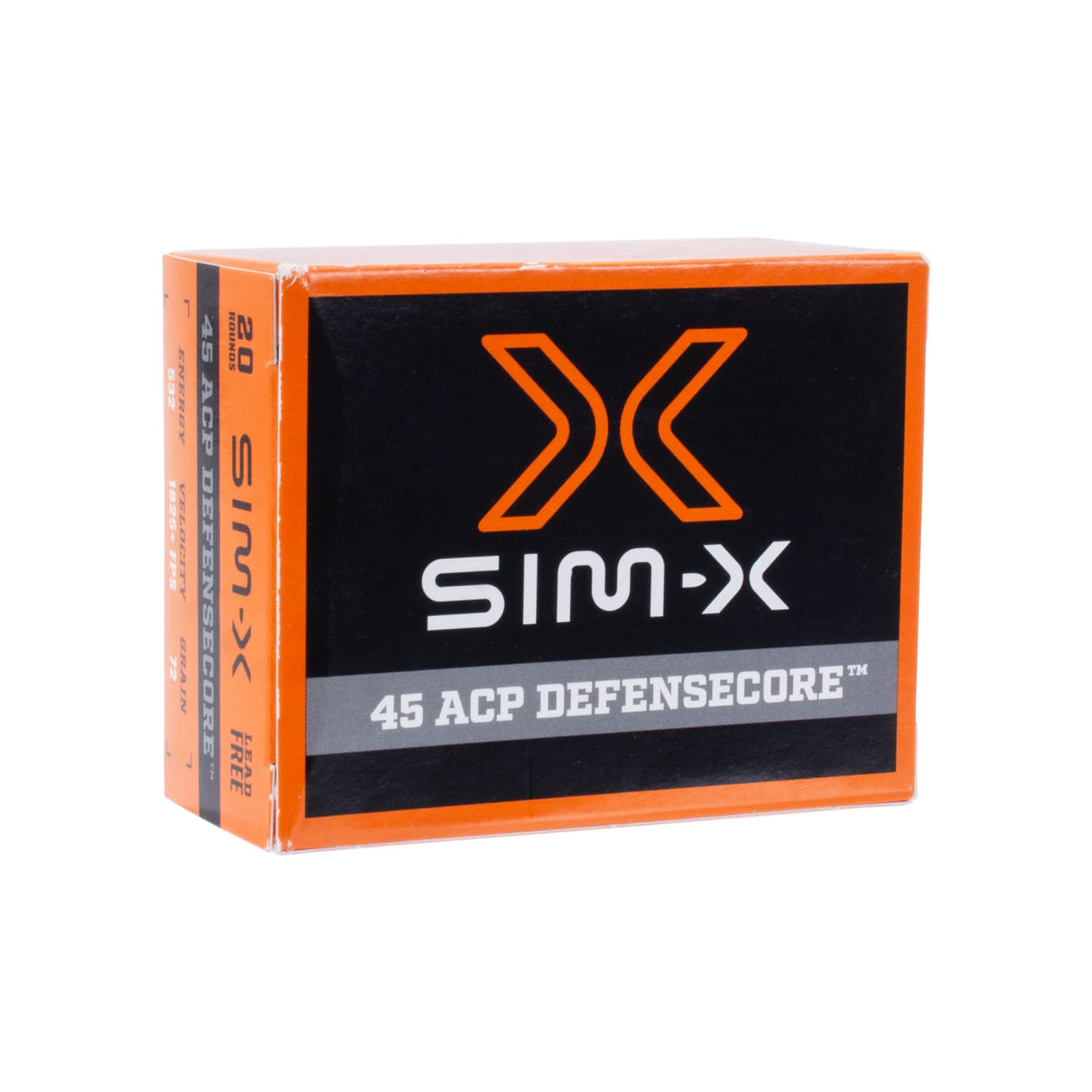 Sim-X Defensecore 45ACP 72gr. Ammunition, 20 Round Box