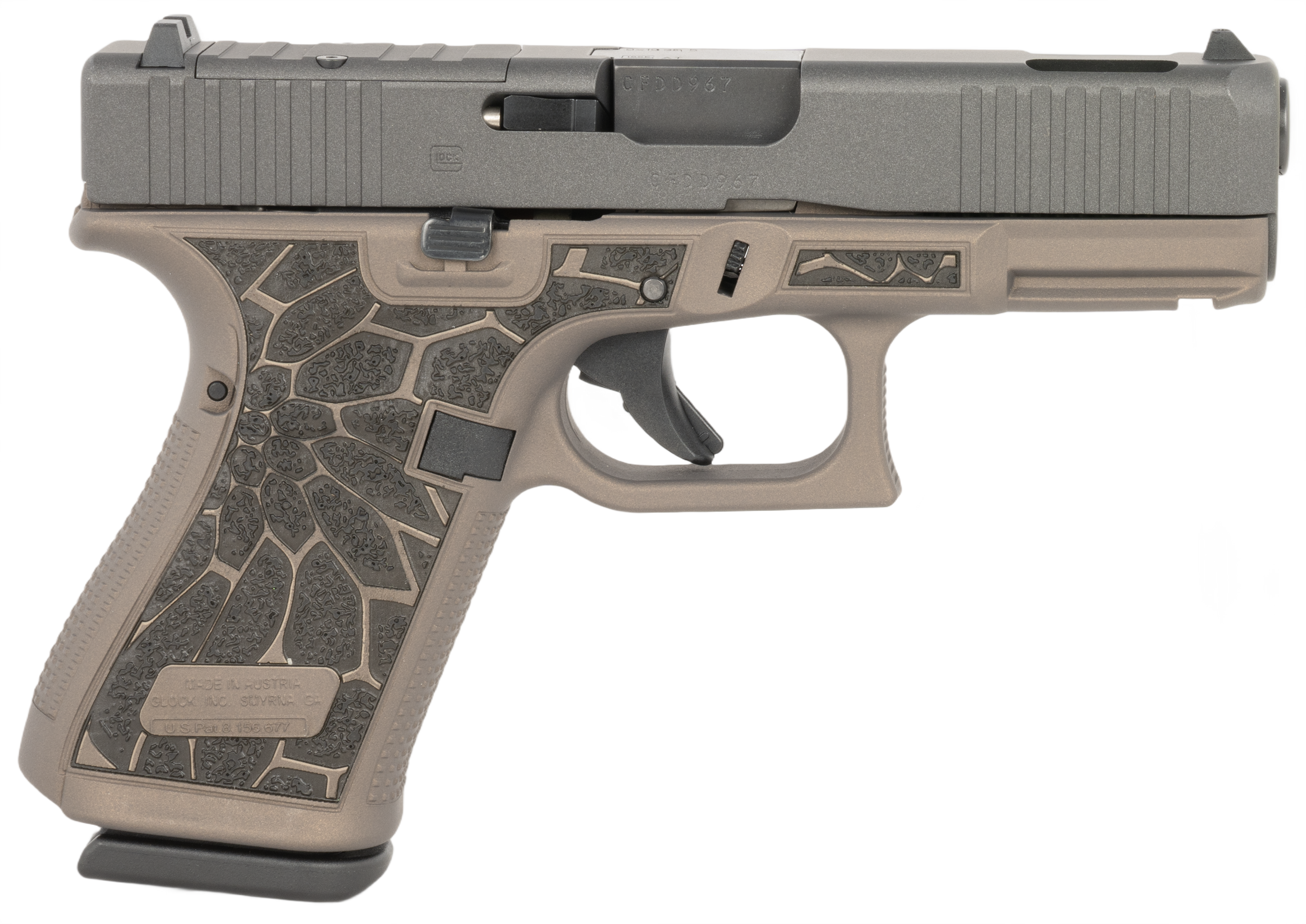 Glock G19 Gen5 Optic Ready Pistol UA195S204NCRUPBG, 9mm, 4.02in, Interchangeable Backstrap Grips, Black/Gold Cerakote Finish, 15 Rds