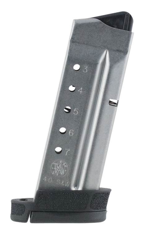 Smith & Wesson Magazine, 40 S&W, 7Rd, Fits Shield, Stainless, Finger Rest