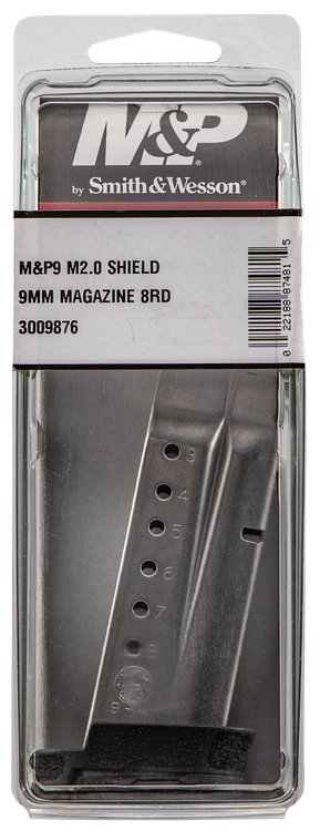 Smith & Wesson Magazine, 9mm, 8Rd, Fits Shield M2.0, Stainless, with Finger Rest