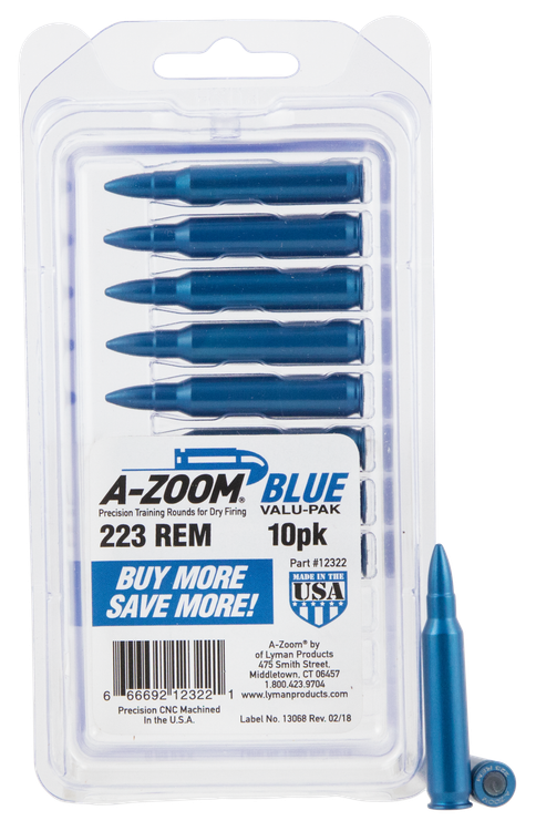 A-Zoom Rifle Training Rounds 5.56/.223, Aluminum, Blue, 10-Pack