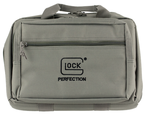 Glock Double Pistol Case Dual Padded Compartments, 5 Internal Mag Holders, 3 Zippered Compartments, Carry Handle, Gray, 12.5"x9.5"x4.5"