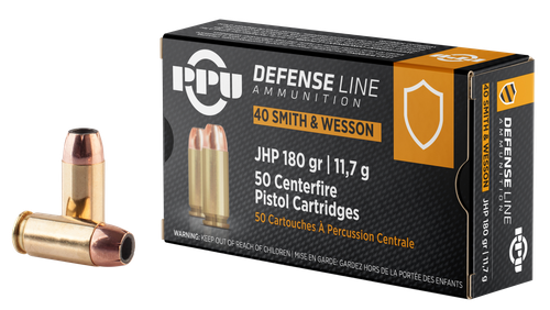 PPU Defense .40 S&W, 180gr, Jacketed Hollow Point, 50rd Box