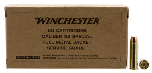 Winchester Service Grade 38 Special 130gr, Full Metal Jacket, Flat Nose, 50rd Box