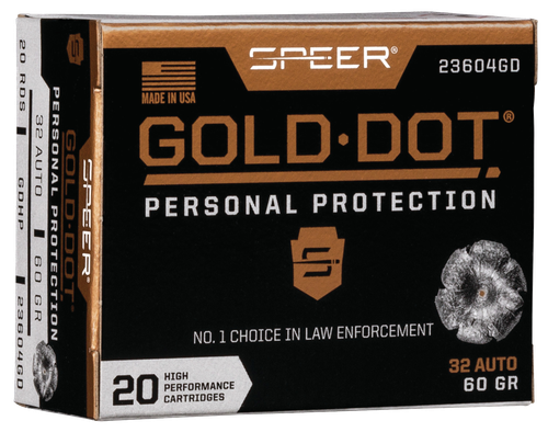 Speer Gold Dot Personal Protection 32 Automatic Colt Pistol (ACP) 60gr, Hollow Point, 20rd Box