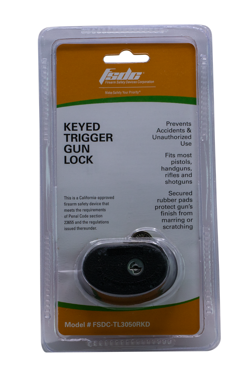 Firearm Safety Devices Keyed Trigger Lock Black Rubber Metal Lock