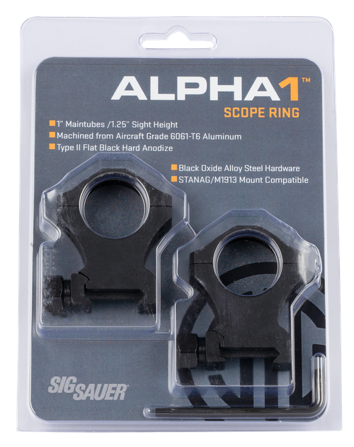 Sig Sauer Alpha1 Tactical 1" Ring Set, Extra High Aluminum, Black Matte