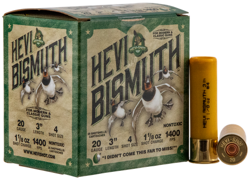 HEVI-Shot, HEVI-Shot, HEVI-Bismuth, 20 Ga 3", Max Dram, 1 1/8 oz, #4 Shot Size, 25Rd Box